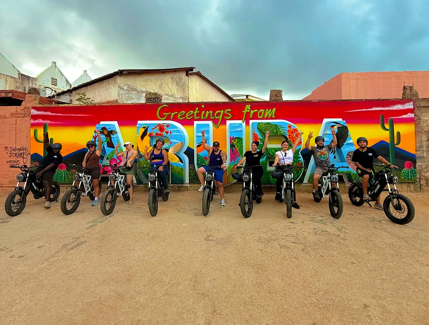 Group at Greetings from Aruba mural
