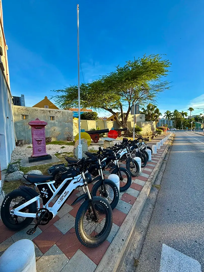 E-bikes parked by Fort Zoutman